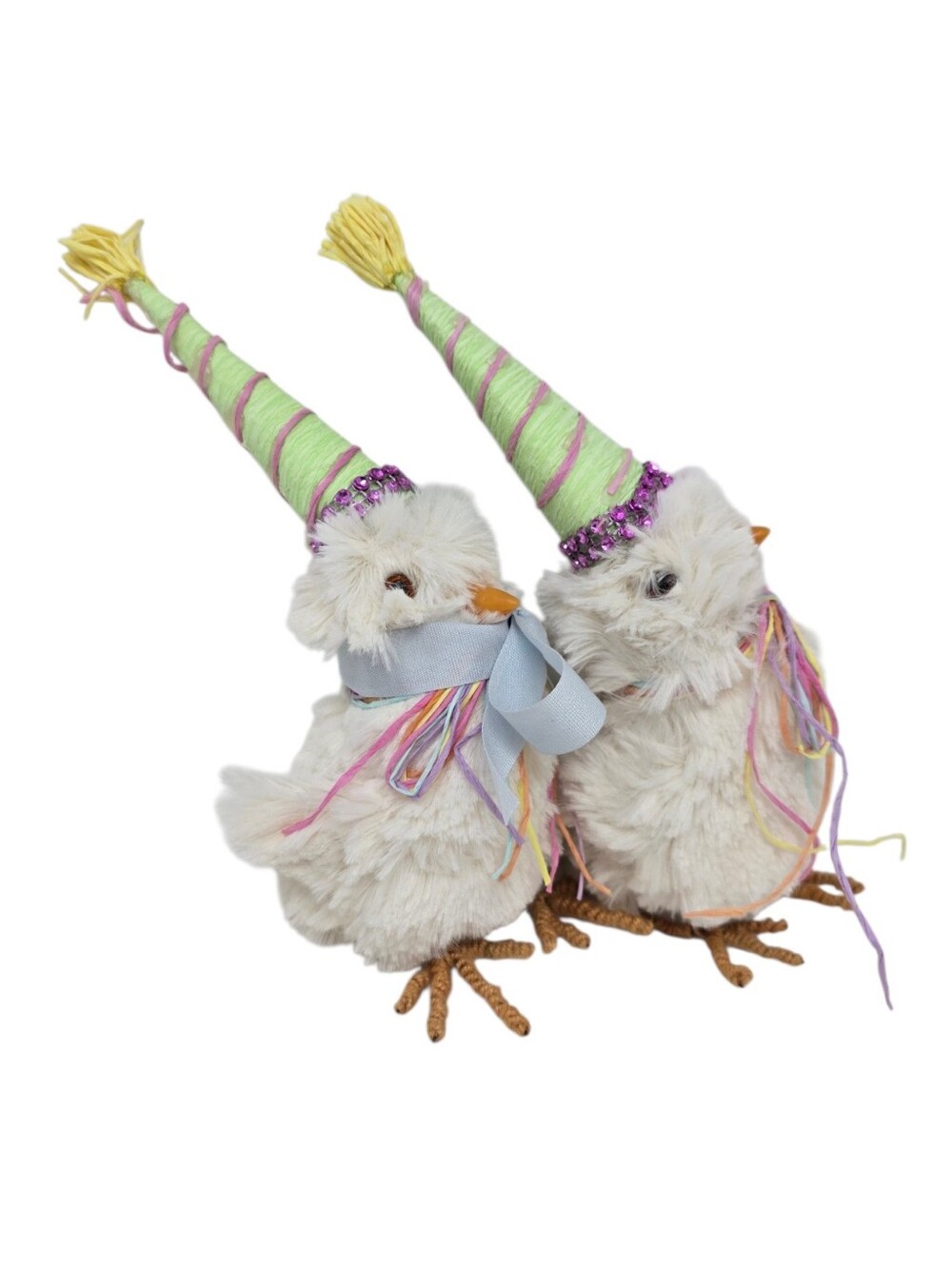 Whimsical Easter Chicks Pair Tall Party Hats Pastel Spring Decor 9"